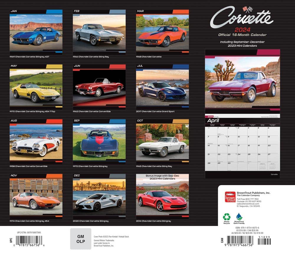2024 OFFICIAL Corvette 12 x 14 Inch Monthly Deluxe Wall Calendar Foi